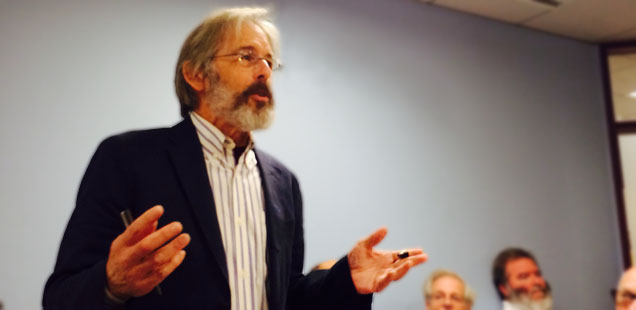 Hendrik “Rick” Hertzberg speaks at the Shorenstein Center (Nancy Palmer)