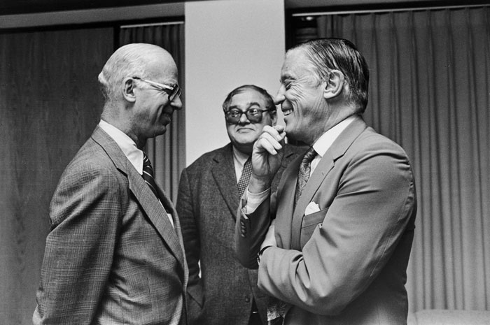 David Broder, Nelson W. Polsby (Acting Director of the Shorenstein Center, 1986-87), and Ben Bradlee