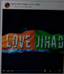 Screenshot of a facebook post sharing a 25 second video called "Love Jihad"