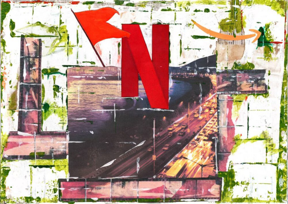 Illustration featuring Netflix and Amazon logos