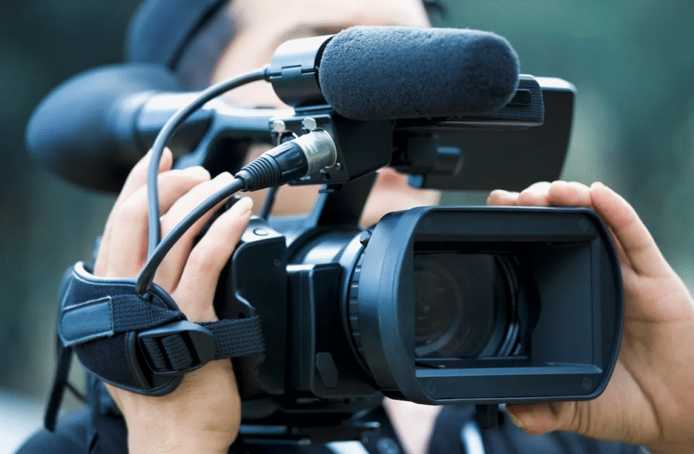 Photograph of a video camera with microphone