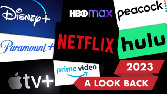 Image with the message "2023 A Look Back" and the logos of Disney+, HBO Max, Peacock, Paramount+, Netflix, Hulu, AppleTV+, and Prime Video