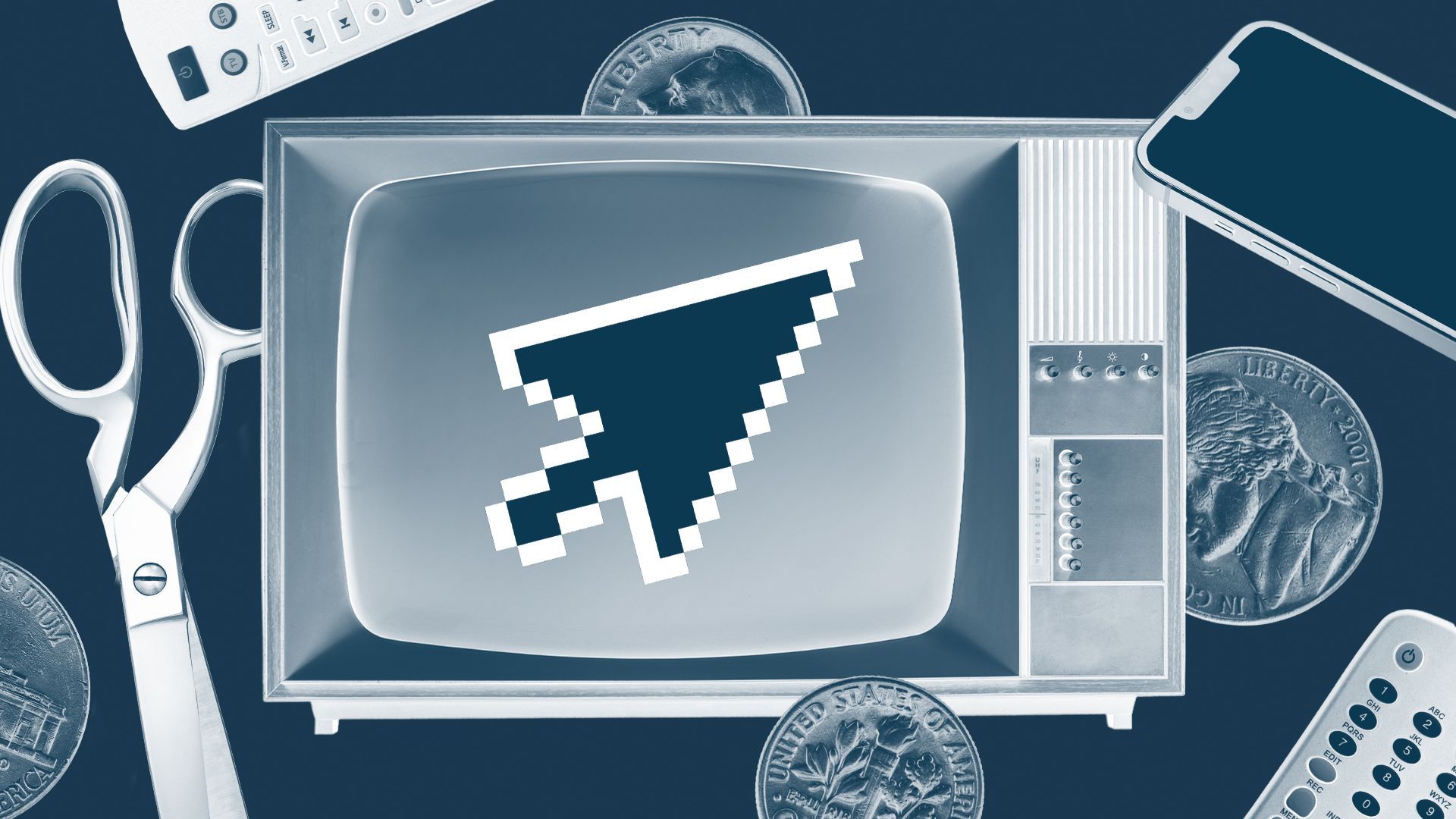 Illustration of a mouse cursor on a television screen