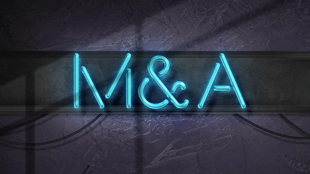 Image of a blue neon-lit M&A