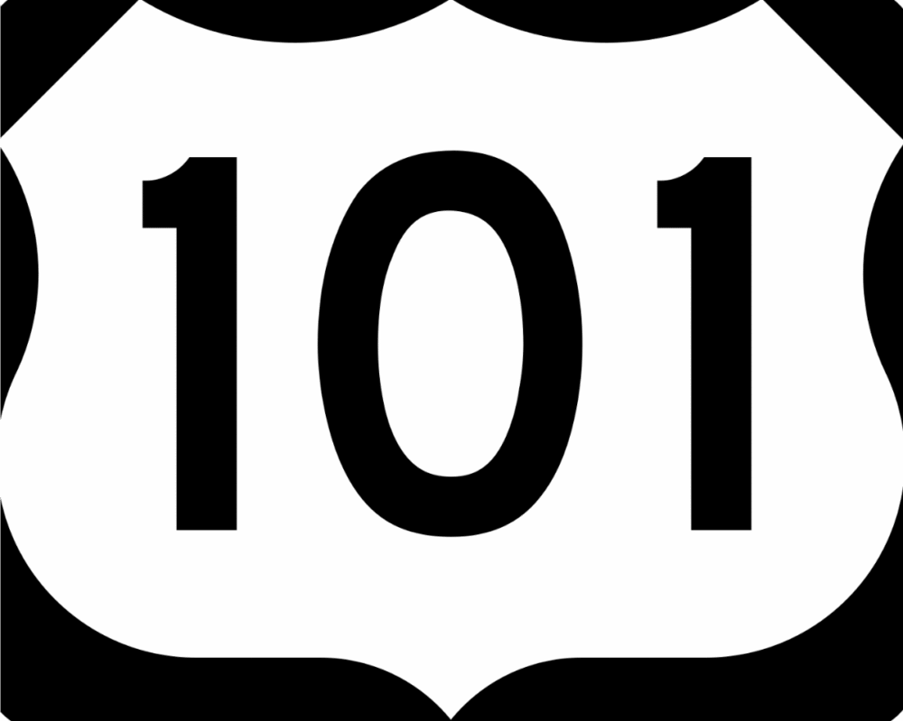 Black and white sign with 101 printed on it