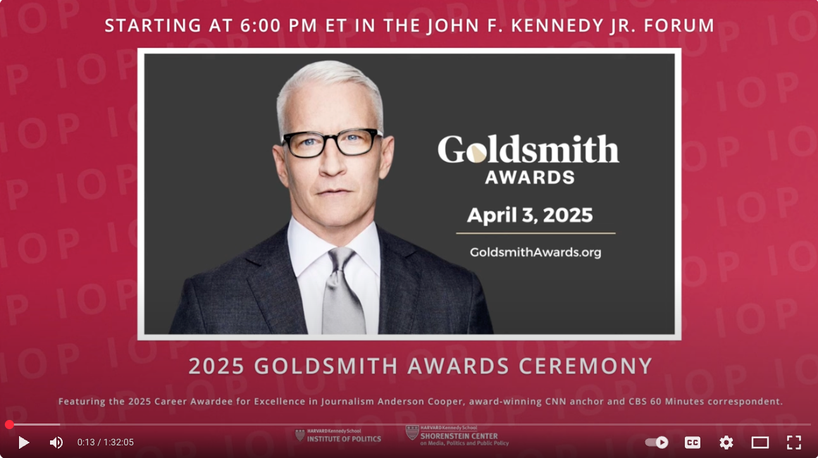 Anderson Cooper headlines the 2025 Goldsmith Awards ceremony