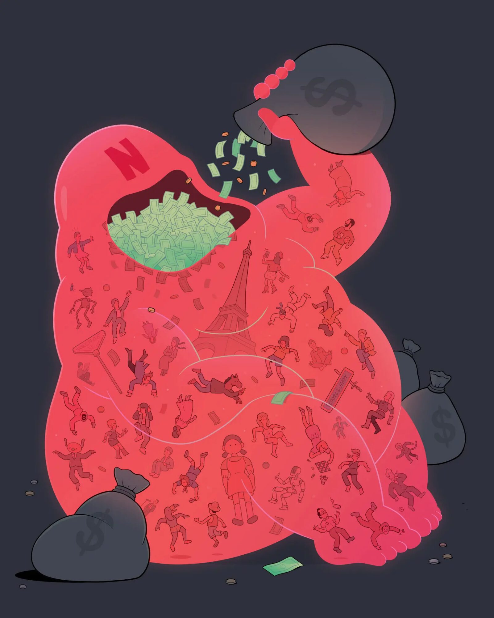 Illustration of a red Netflix character