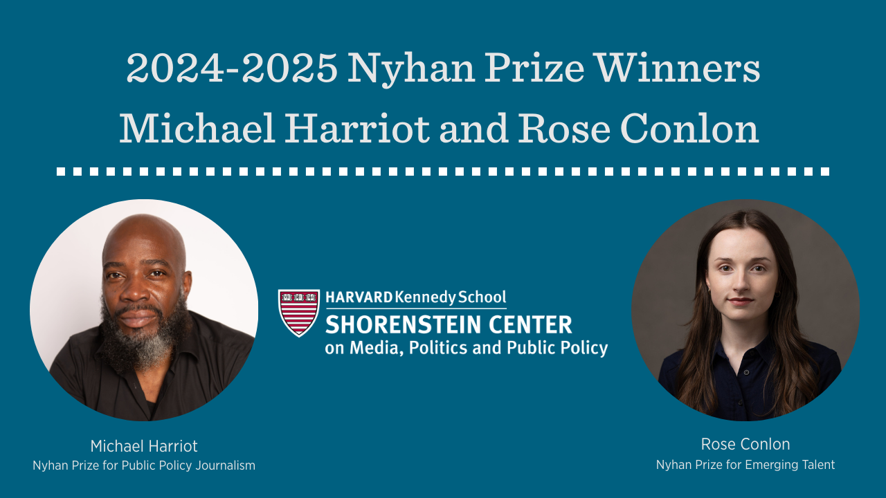 photos of the Nyhan Prize winners for 2024-2025 Michael Harriot and Rose Conlon
