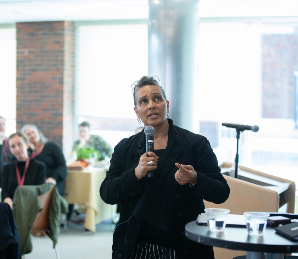 former DFPI fellow Tabitha Jackson speaks at the 2025 Documentary Ideas Symposium