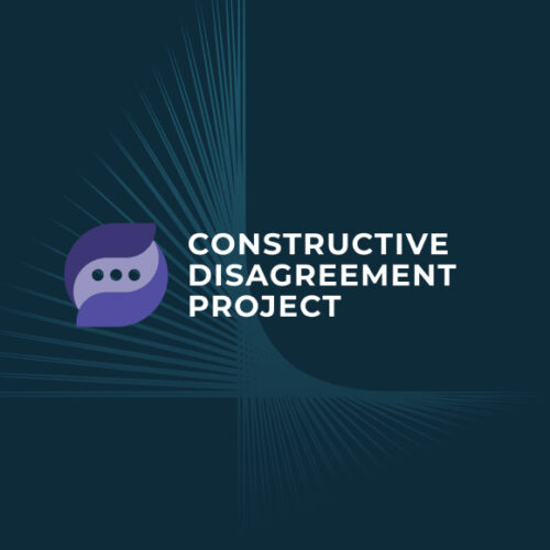 logo for the Constructive Disagreement Project, which is a segmented purple circle where the segments overlap and suggest connection, speech bubbles, or pieces fitting together into a whole