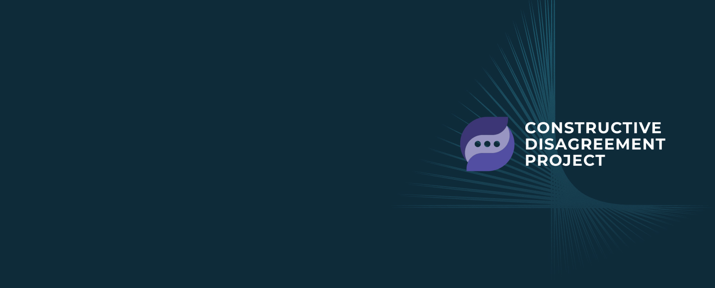 logo for the Constructive Disagreement Project, which is a segmented purple circle where the segments overlap and suggest connection, speech bubbles, or pieces fitting together into a whole
