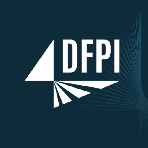 the letters DFPI with a stylized logo suggesting a film projector's light beams.
