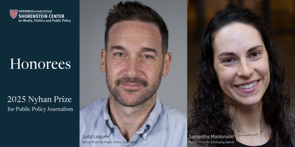 Photos of Nyhan Prize winners Judd Legum and Samantha Maldonado