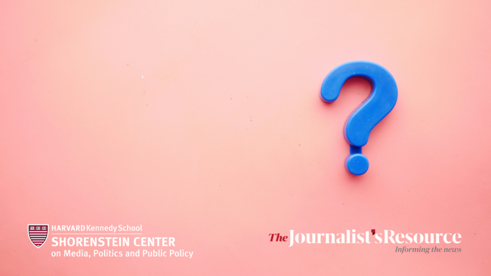 pink event flyer with shorenstein center logo and the Journalist's Resource logo