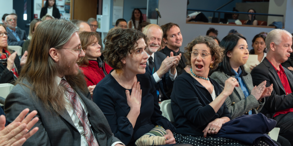 Hannah Dreier's surprised reaction upon learning she has won the 2026 Goldsmith Prize for Investigative Reporting