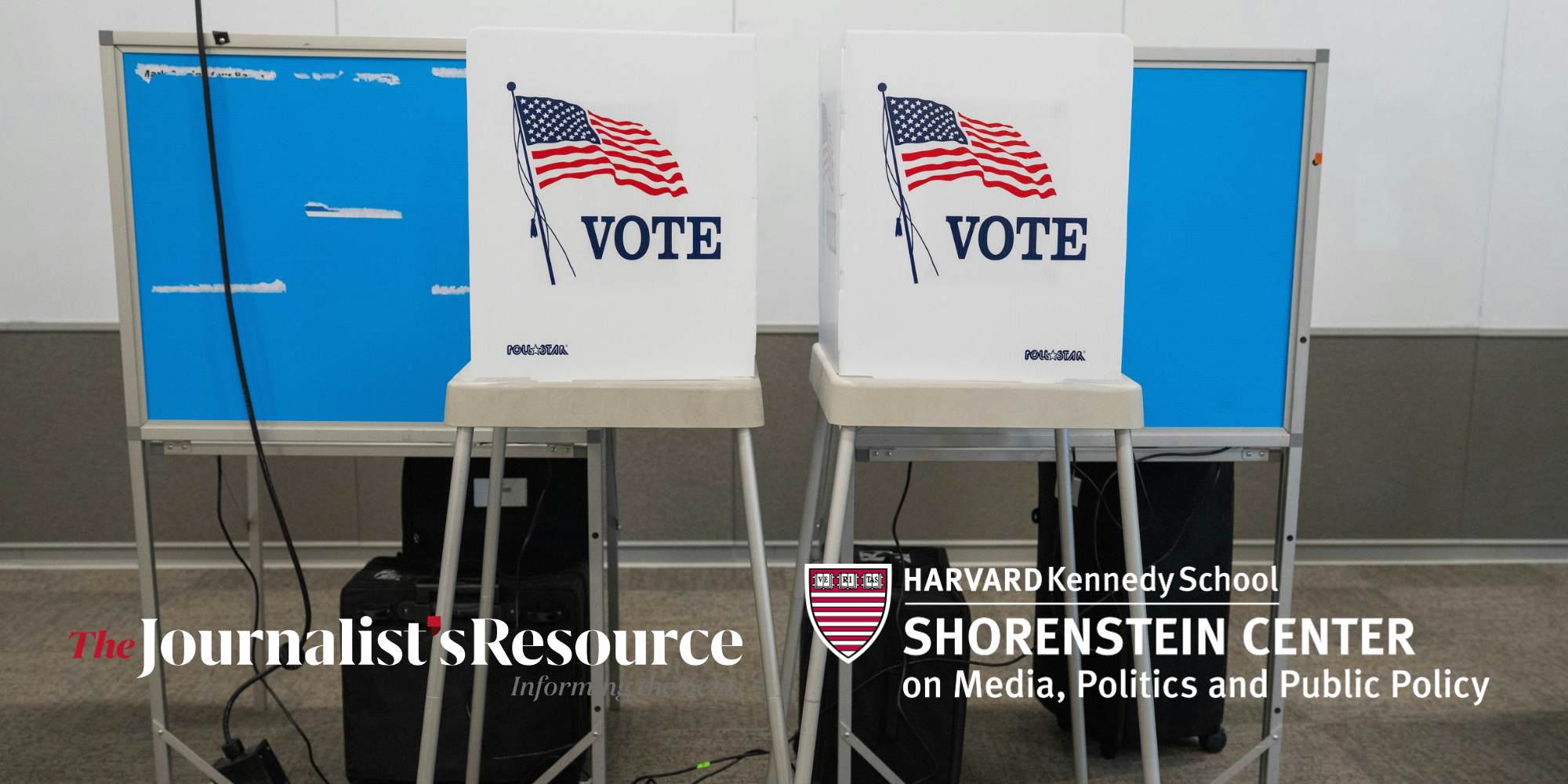 photograph of voting booths with the logos of The Shorenstein Center and The Journalist's Resource overlayed