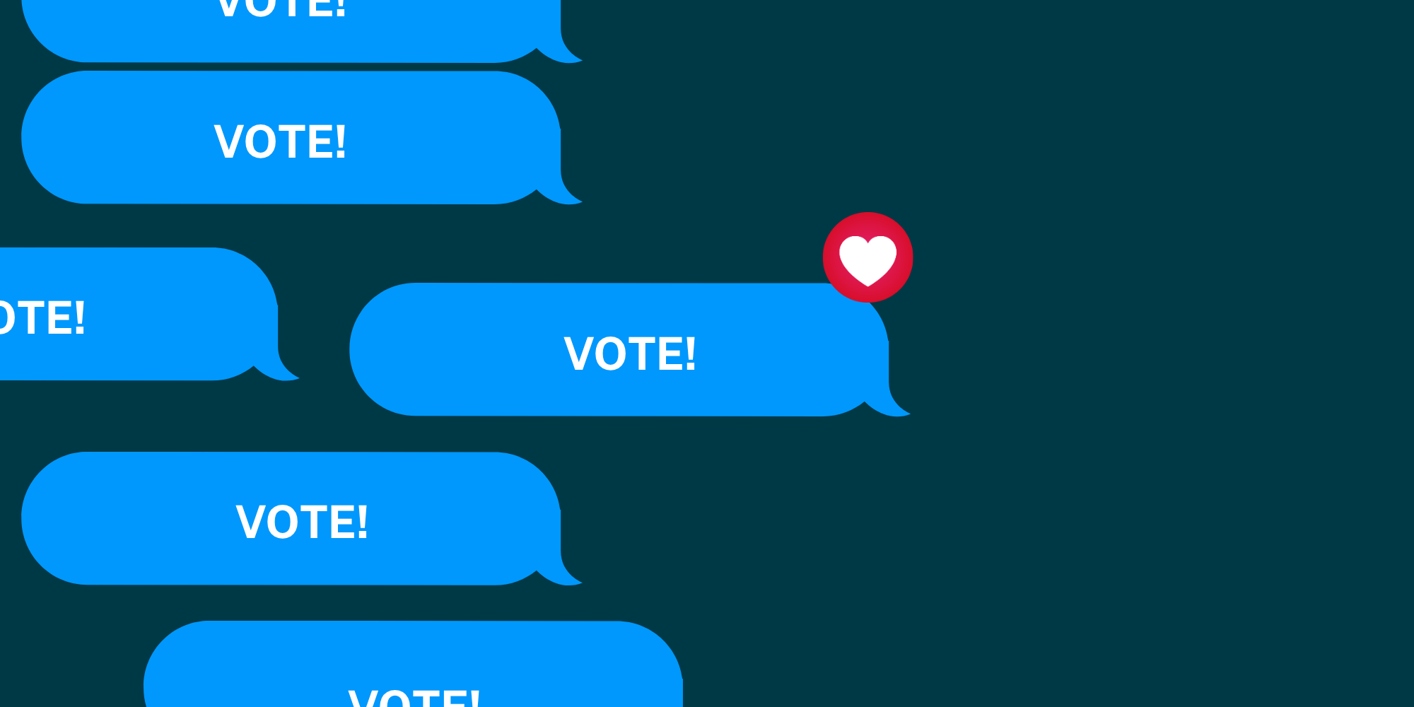 dark teal image featuring sky blue message bubbles with the text 