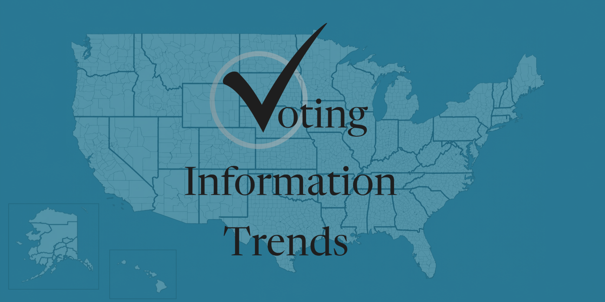 map of the United States with each county outlined, overlayed with the Voting Information Trends series logo