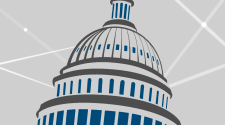 graphic of a capital building with geometric lines behind it